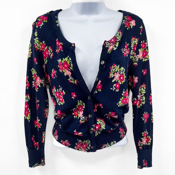 Y2K 2000s Hollister Floral Print Pattern Button Front Cardigan Sweater Top - Picture 1 of 7